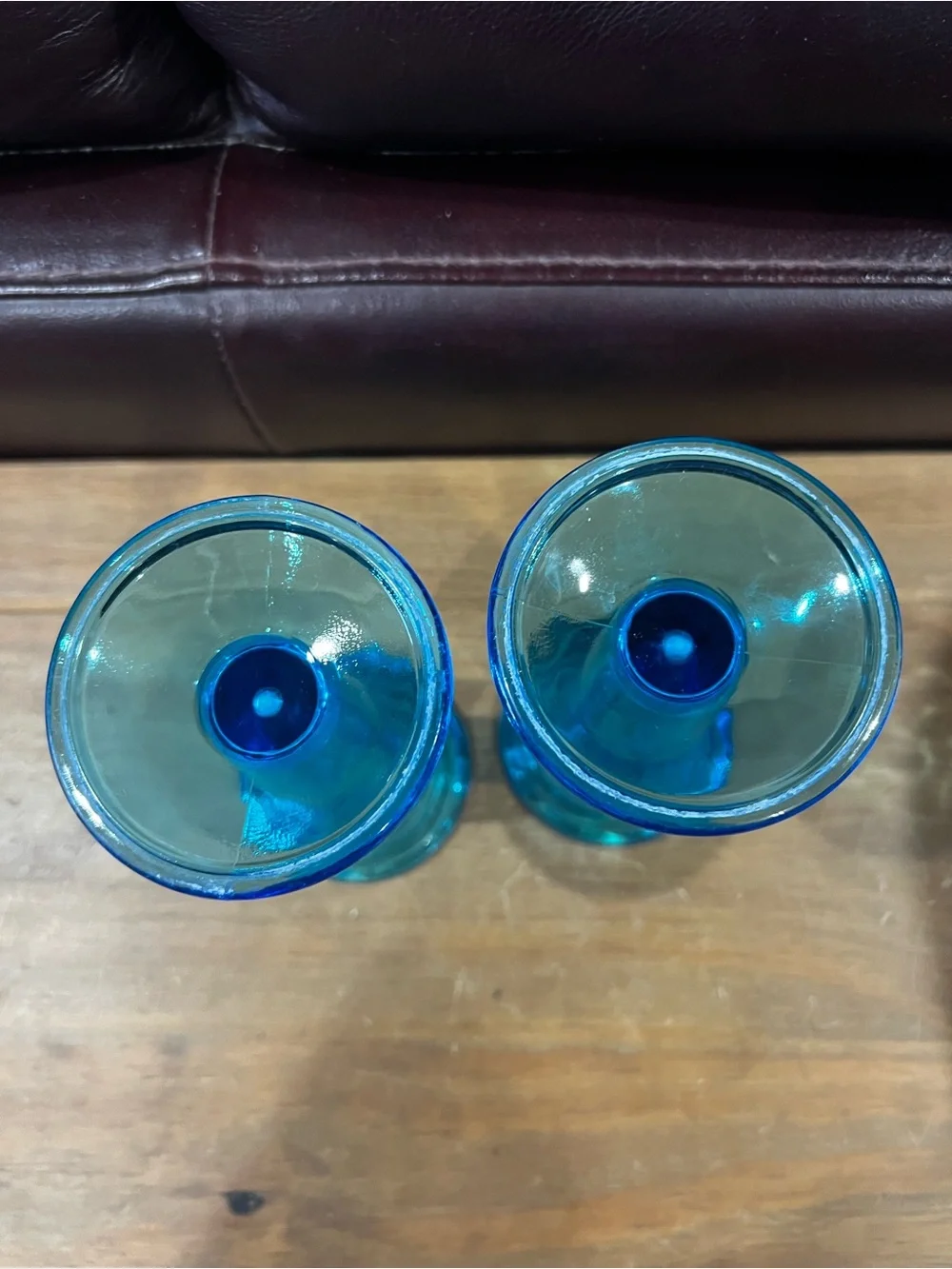 Mid Century glass candle sticks in perfect condition.